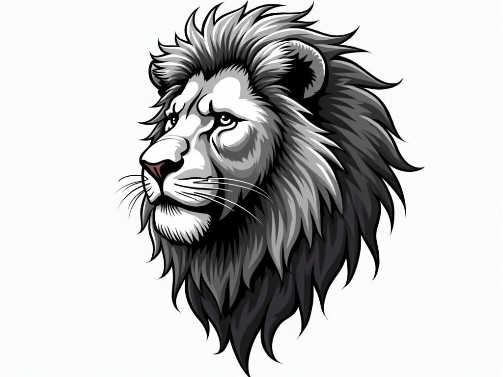 powerful majestic lion close-up - Cartoon style tattoo