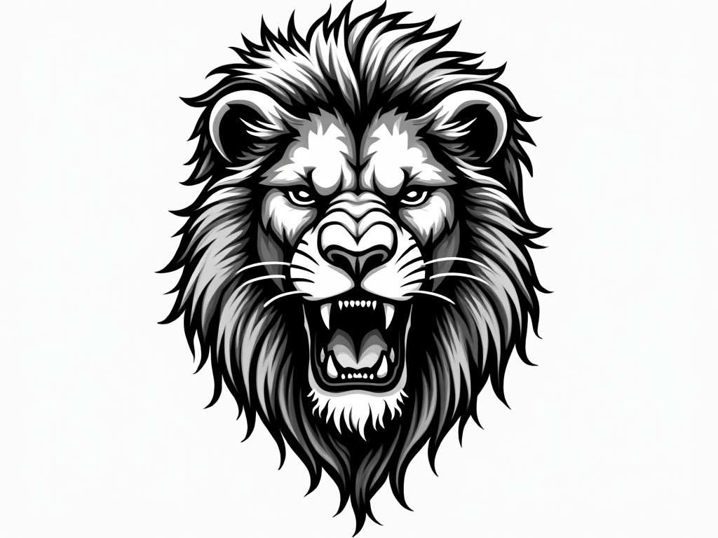 powerful majestic lion close-up - Cartoon style tattoo