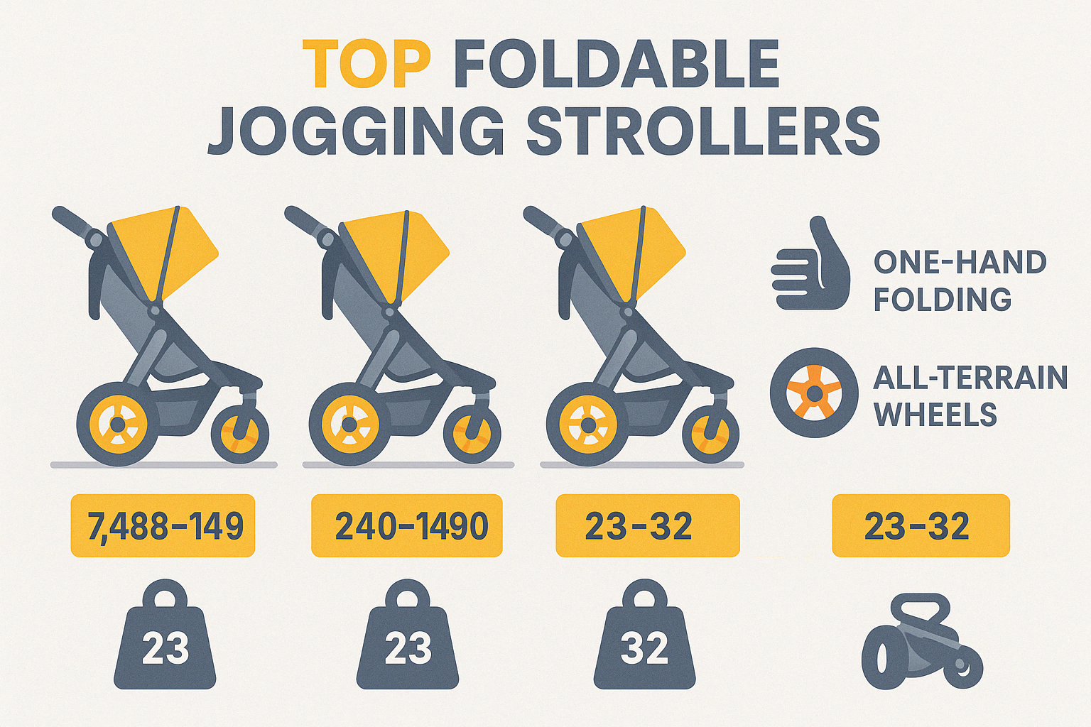 Comparison of top foldable jogging strollers showing folded dimensions, weight, and key features - foldable jogging stroller infographic 