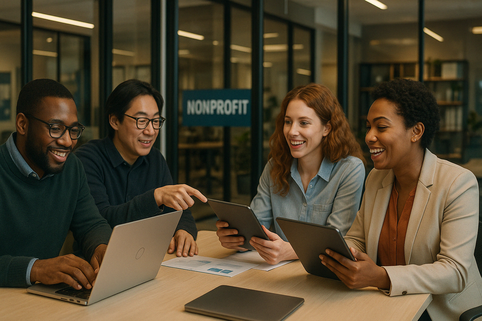nonprofit team using technology for donor engagement - nonprofit engagement strategies