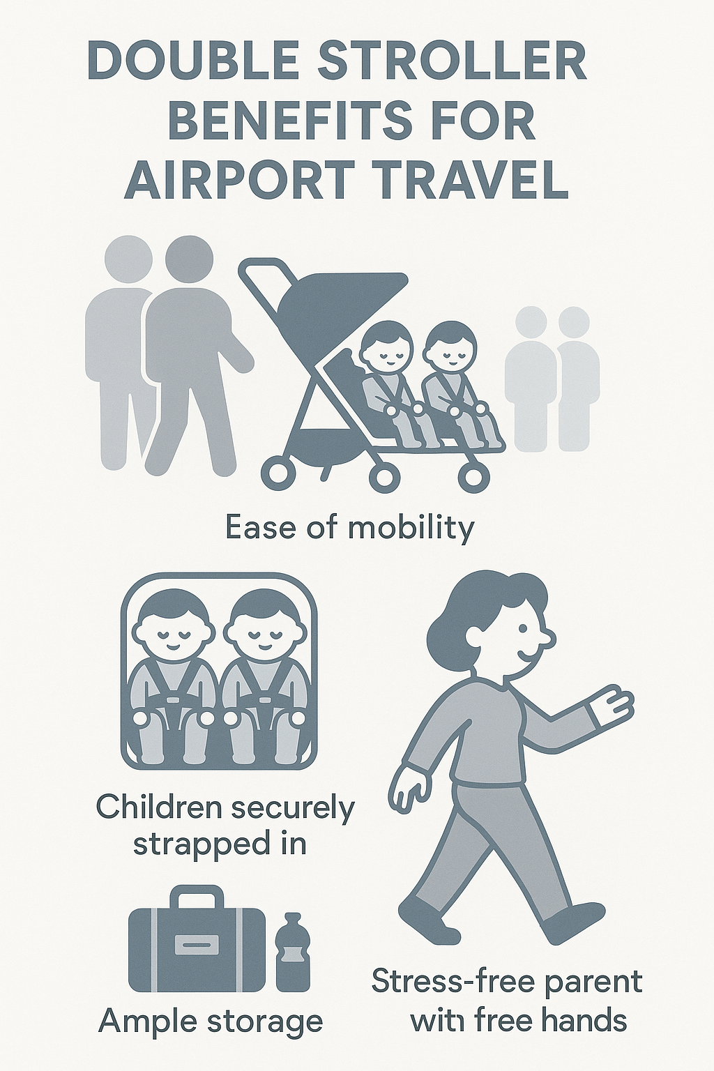 Infographic of double stroller benefits - double stroller for airport travel infographic 