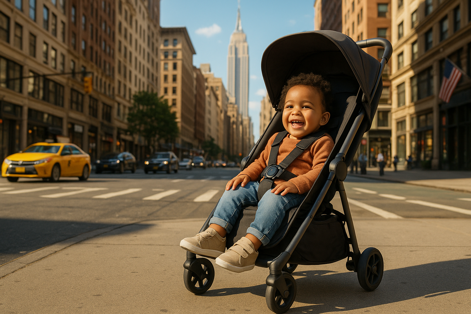 happy toddler in a compact stroller - best compact travel stroller for toddler