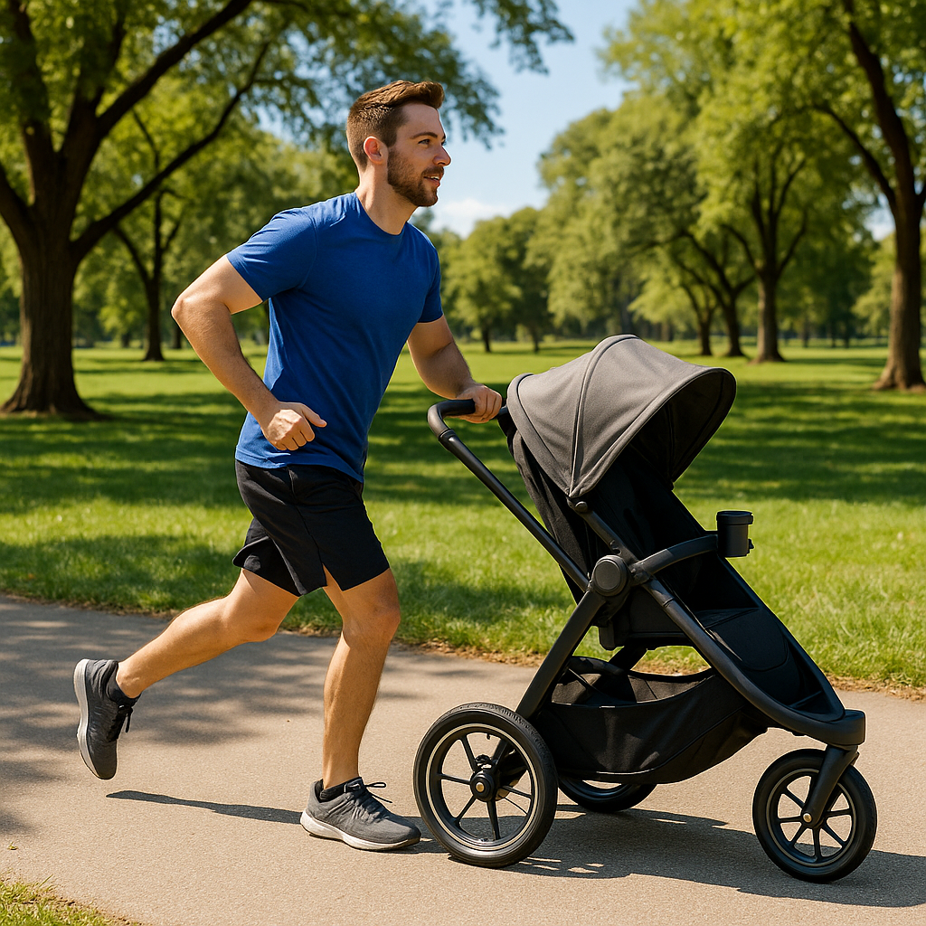 parent jogging with stroller and cup holder - jogging stroller cup holder