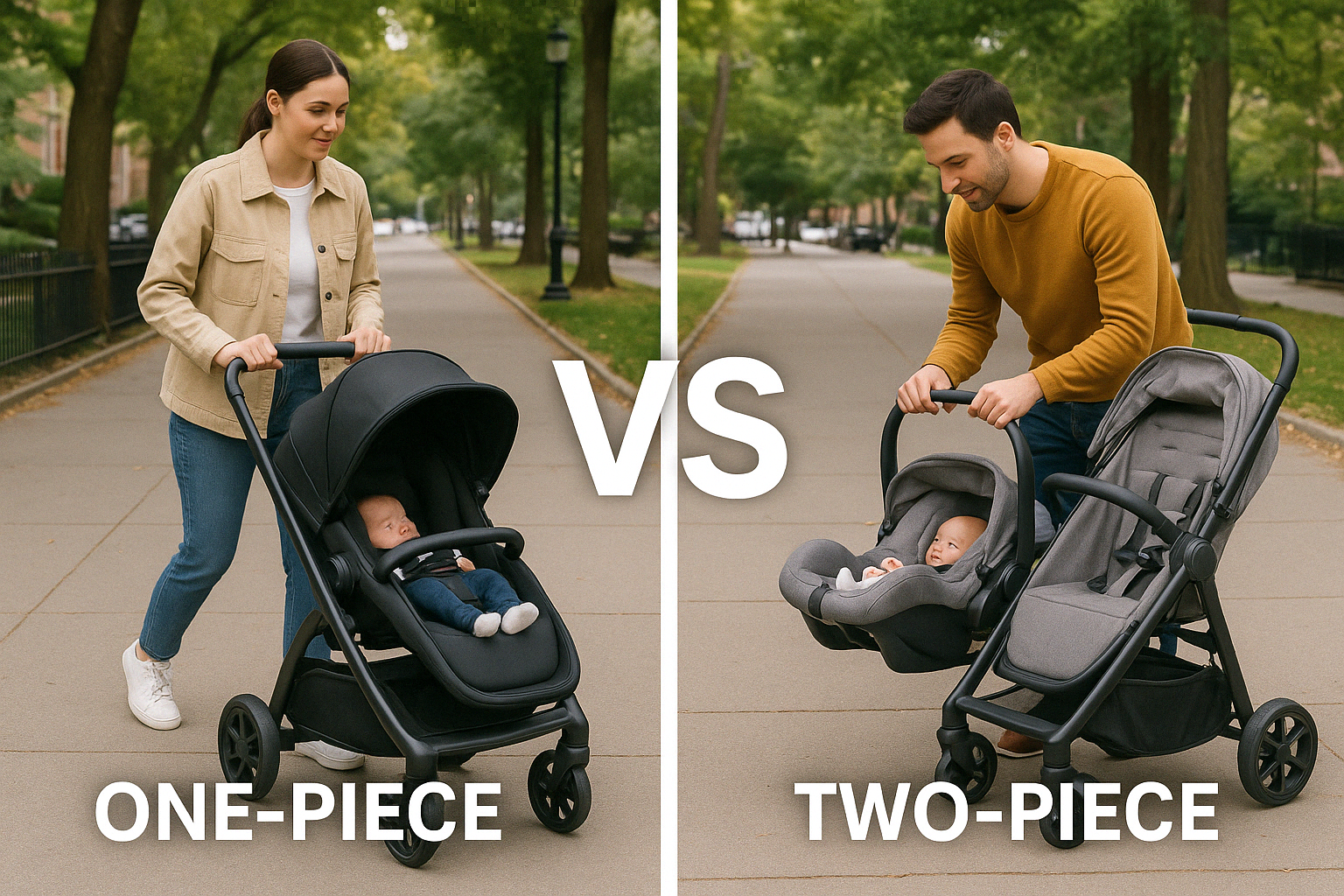 one-piece vs. two-piece systems - car seat stroller combination