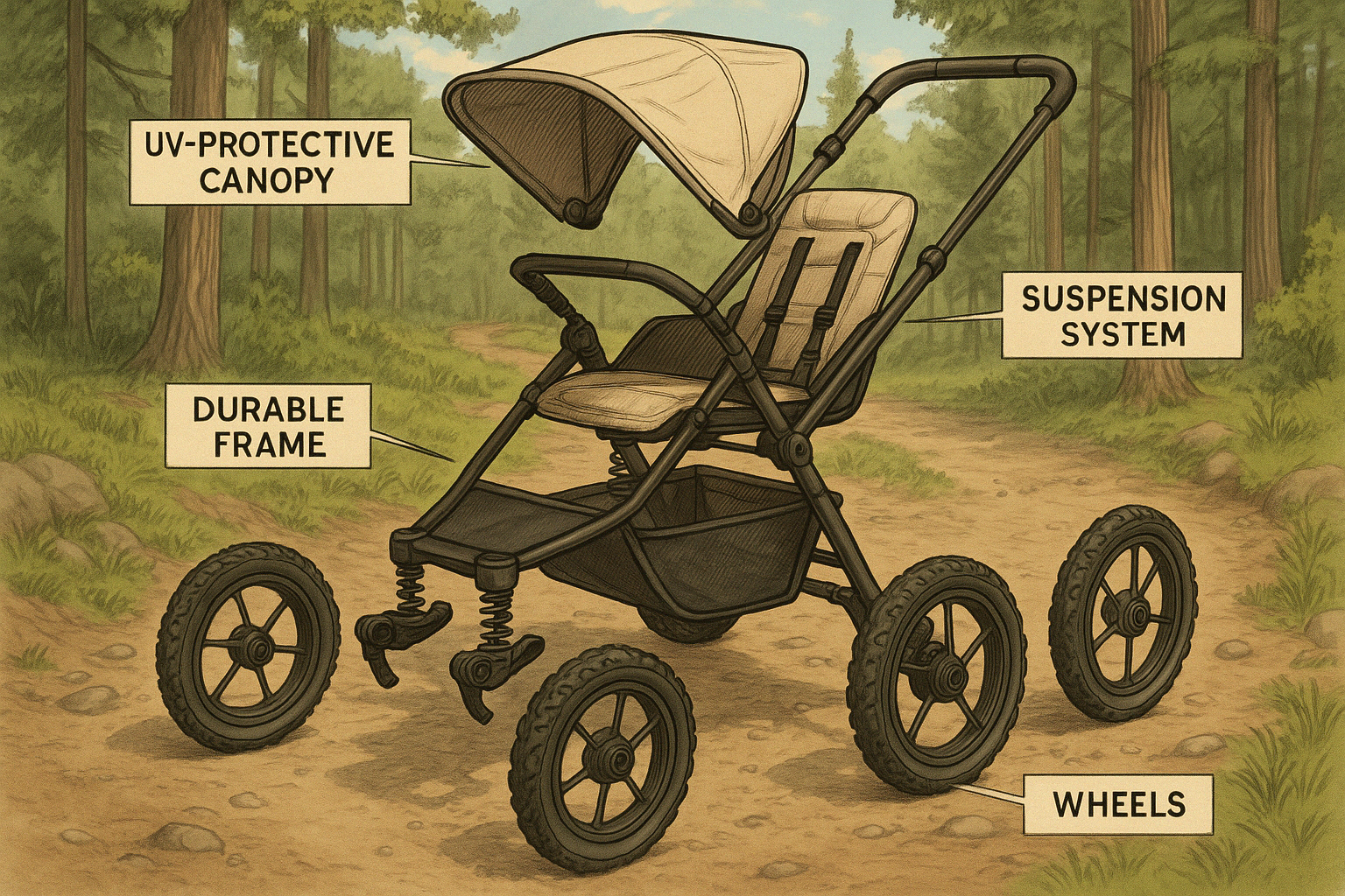 components of an all-terrain stroller - all terrain stroller for newborn