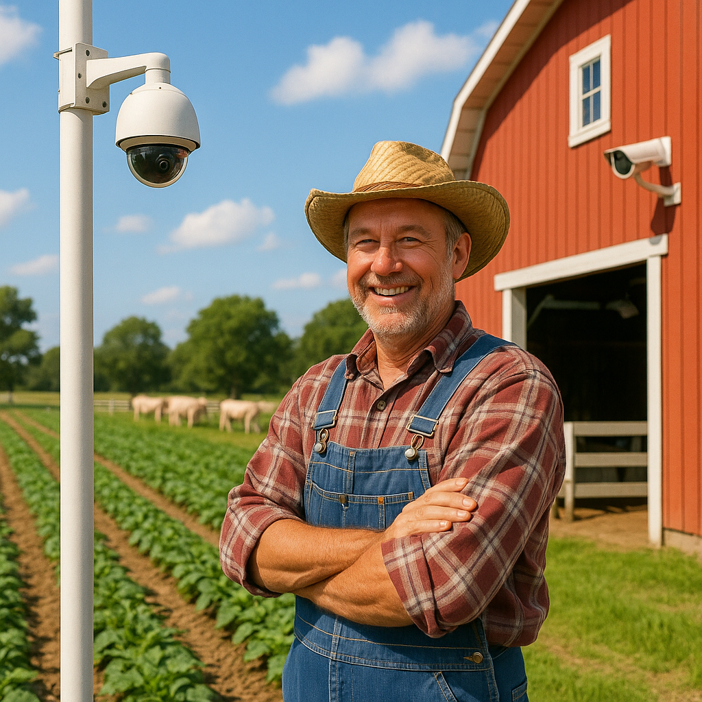 secure farm with cctv and happy farmer - farm cctv kits