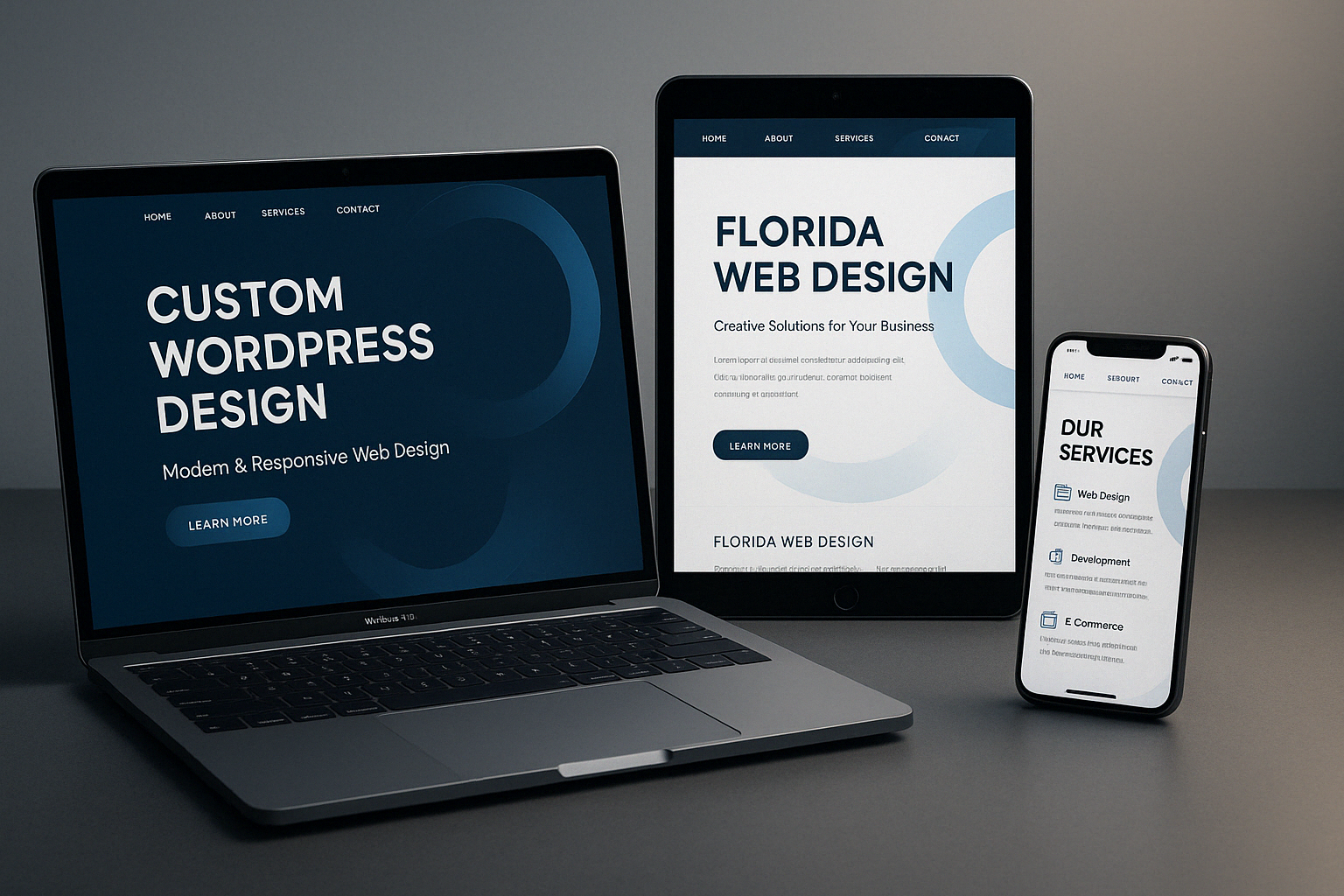 Custom WordPress designs by MWD Web Design showing responsive layouts - web designing company in florida