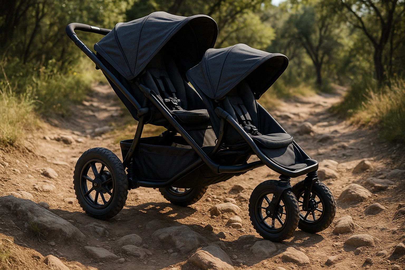 all terrain multi position double tandem stroller on rough path - multi position double tandem strollers