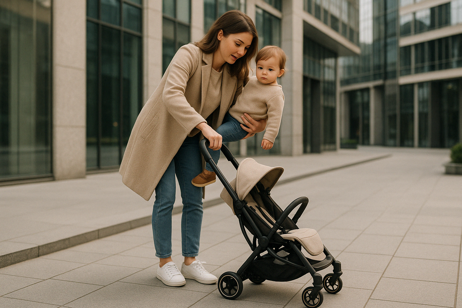 Demonstration of one-hand folding mechanism on a lightweight stroller - stroller lightweight compact