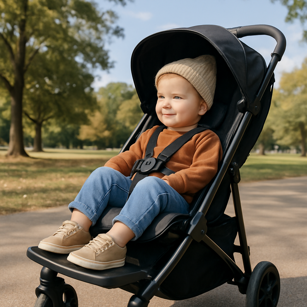 toddler in stroller with foot rest showing proper ergonomic position - stroller foot rest