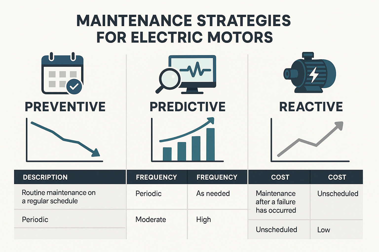 comparison of preventive, predictive and reactive maintenance strategies - electric motor maintenance tips