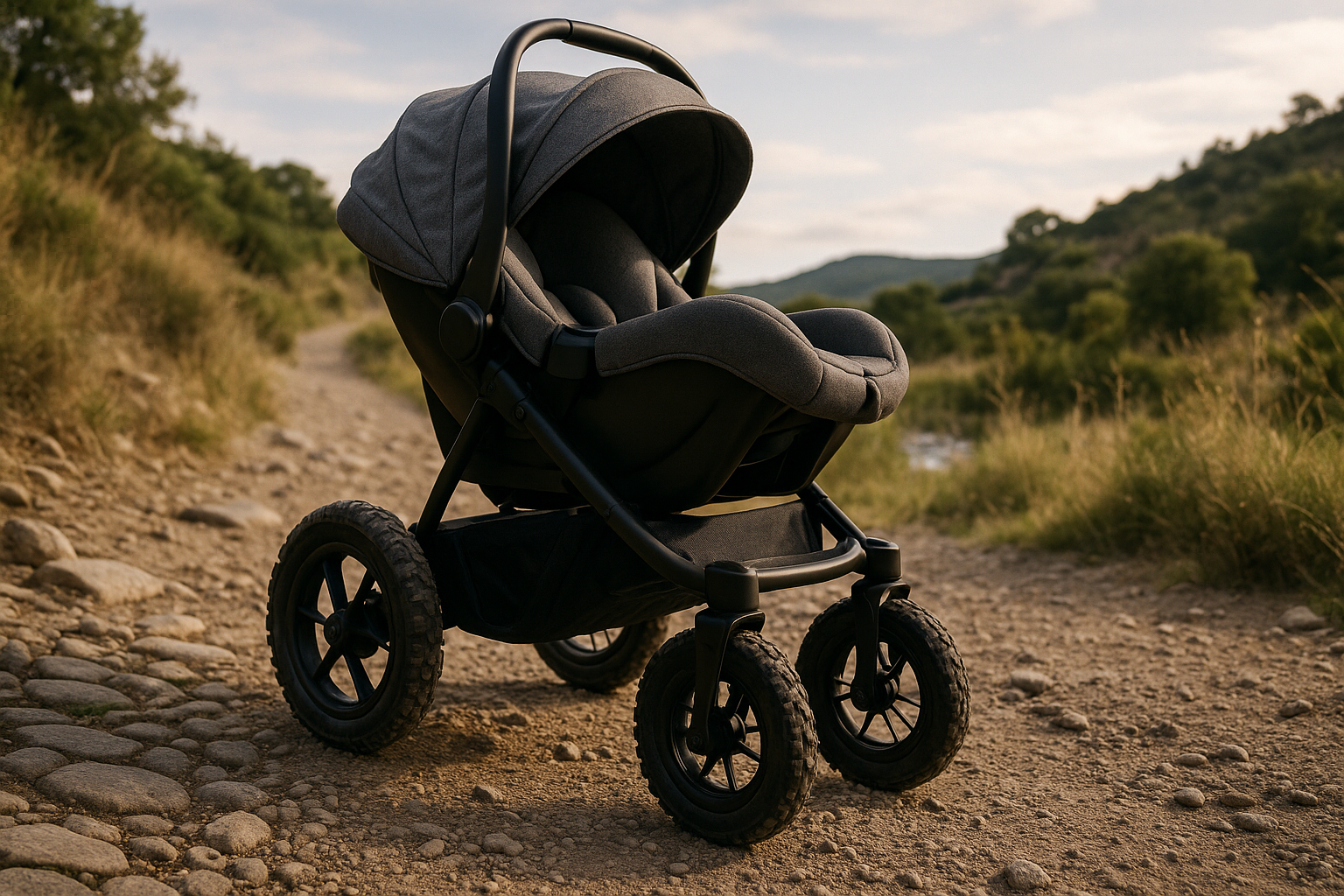 All-terrain infant car seat stroller being used on a rough trail - infant car seat strollers