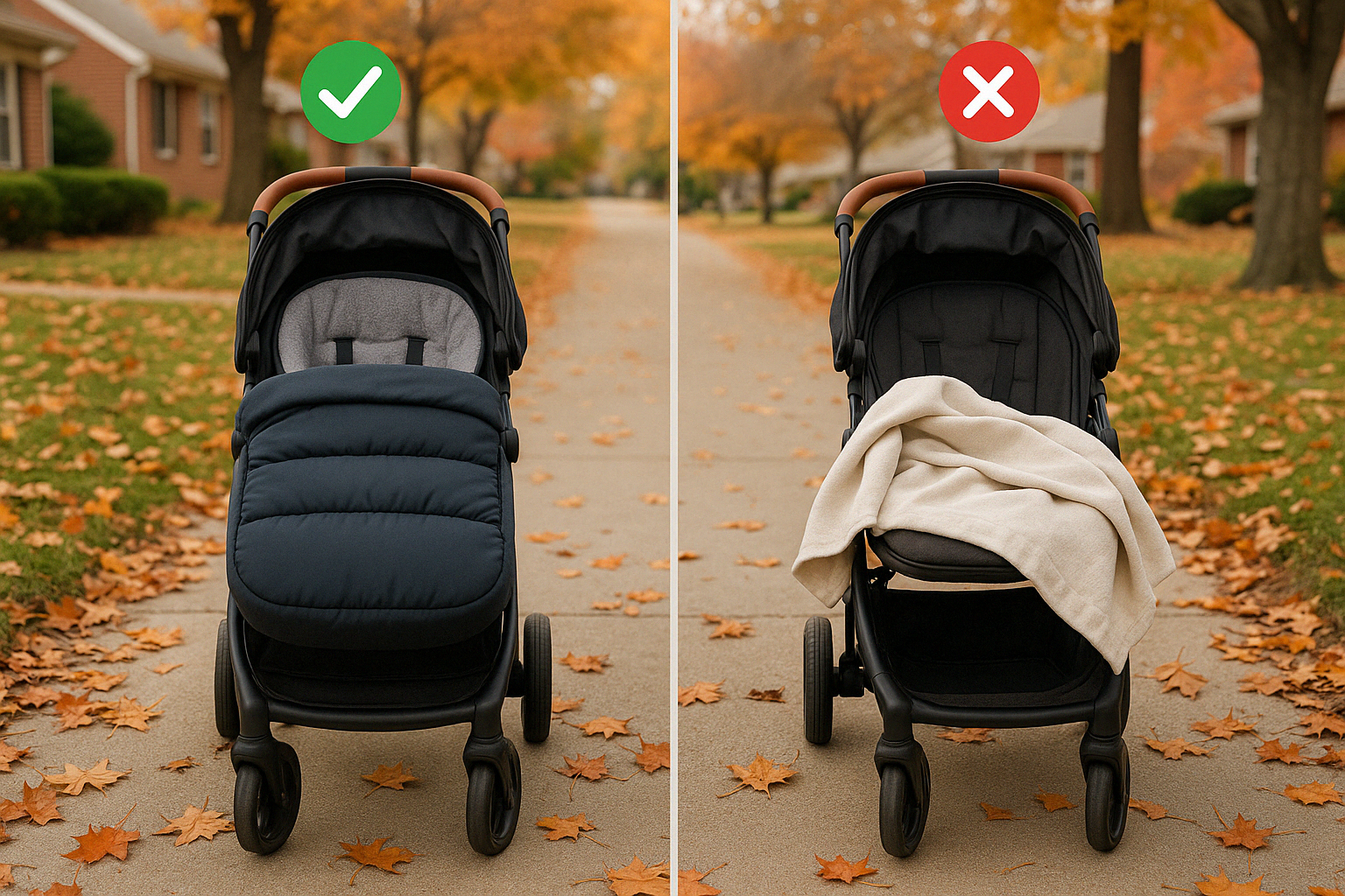 comparison of foot muff versus loose blanket in stroller - stroller foot muff