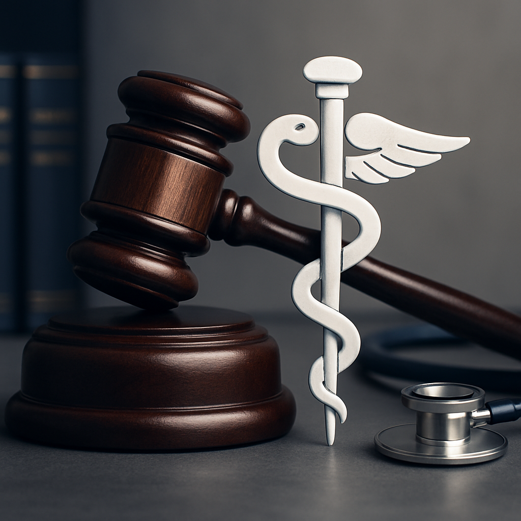 gavel and medical symbol representing medical justice - hospital negligence lawyers