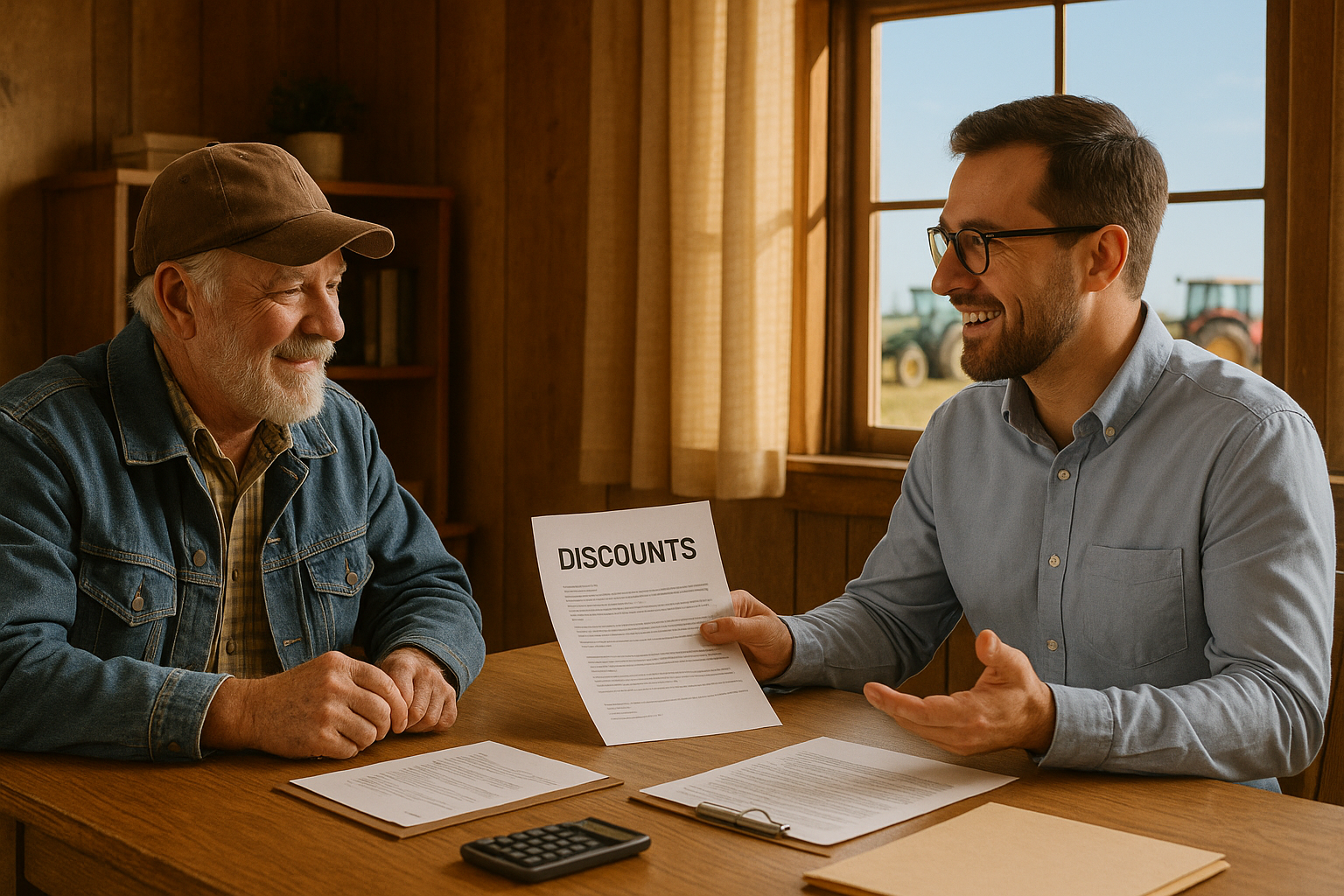 Farm Insurance Companies Near Me: Who's the Best in the Field? Discover top farm insurance companies near me. Compare coverage options, benefits of local agents, and find the perfect policy today! farmer discussing discounts with insurance agent - farm insurance companies near me