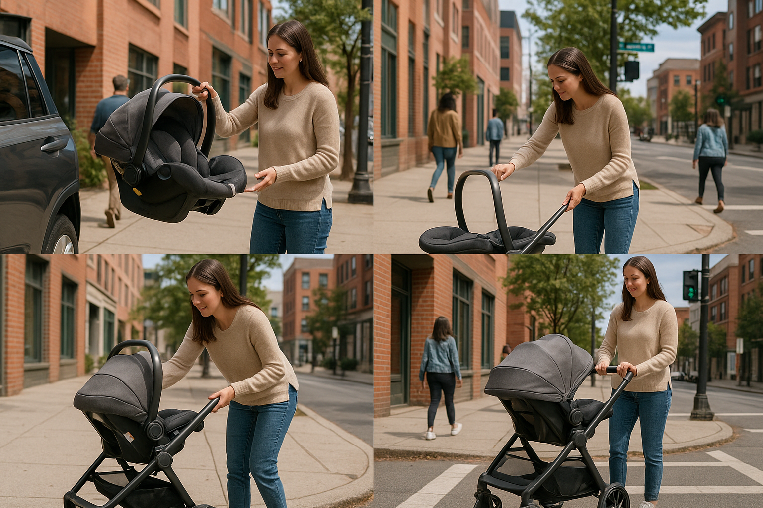 demonstration of car seat to stroller transition - small stroller with car seat