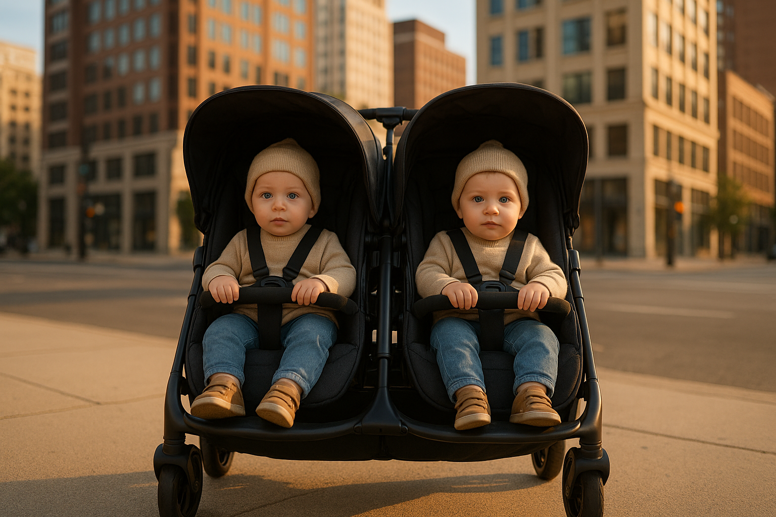 side by side stroller with twins seated next to each other - tandem vs side by side