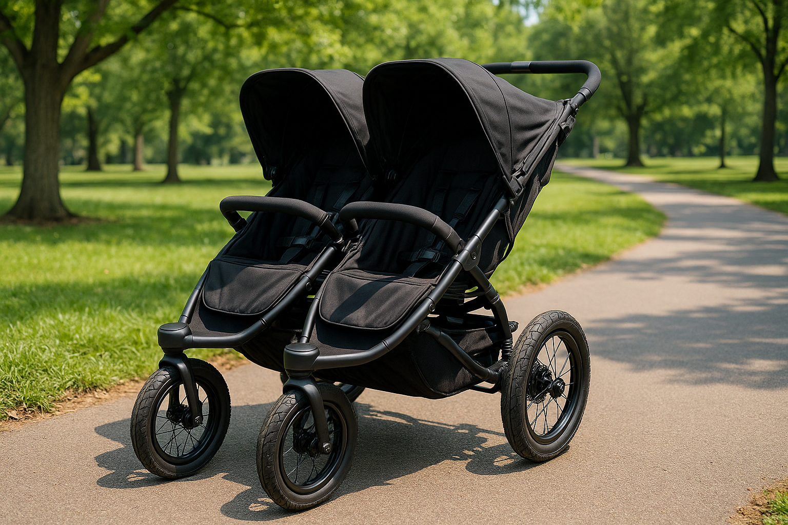 Double jogging stroller with air-filled tires and advanced suspension system - double jogging stroller for toddlers