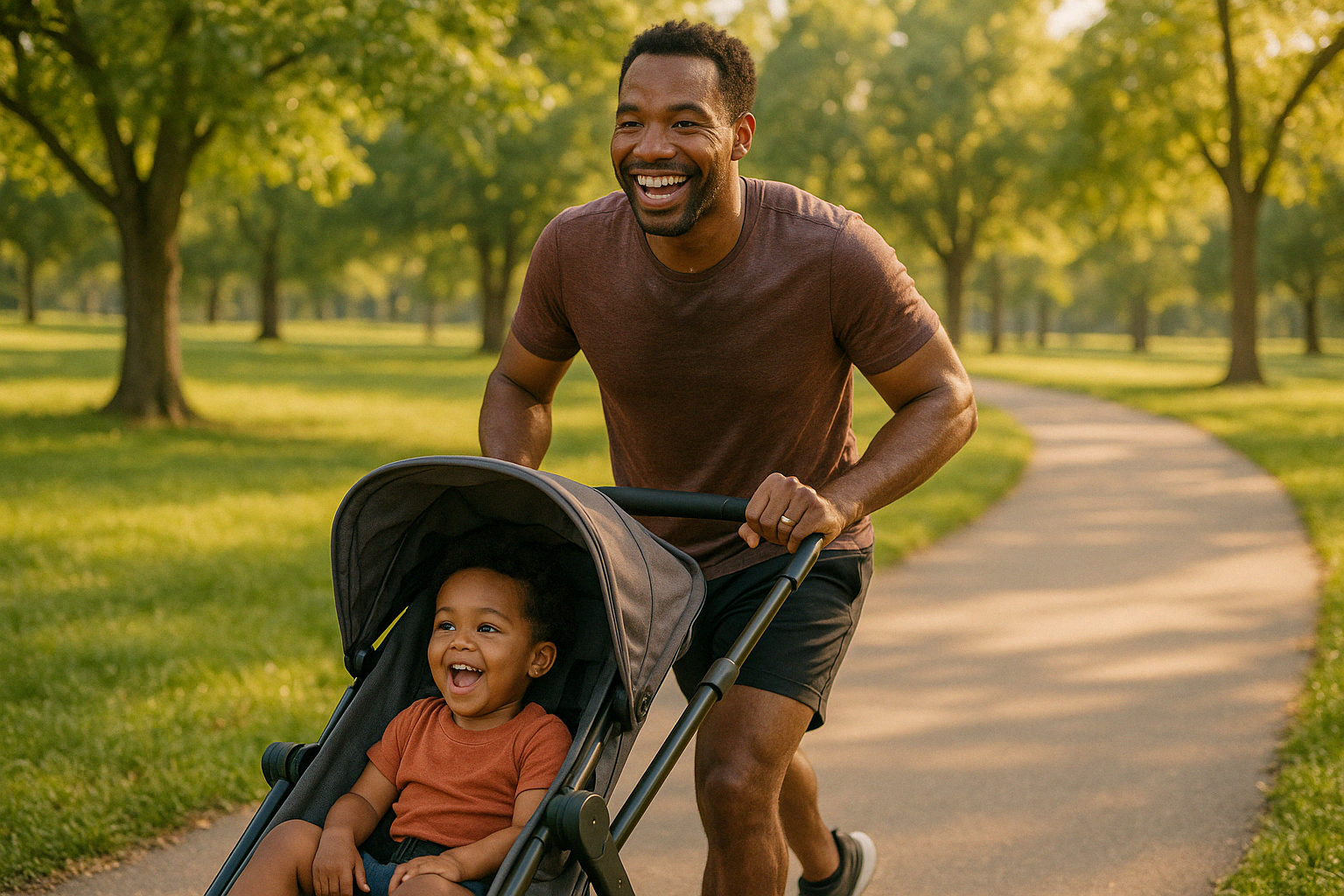 happy parent and child after jogging with lightweight stroller - lightweight jogging stroller reviews