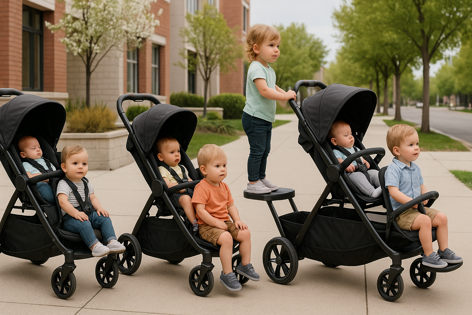 multi position double tandem stroller with different configurations - multi position double tandem strollers