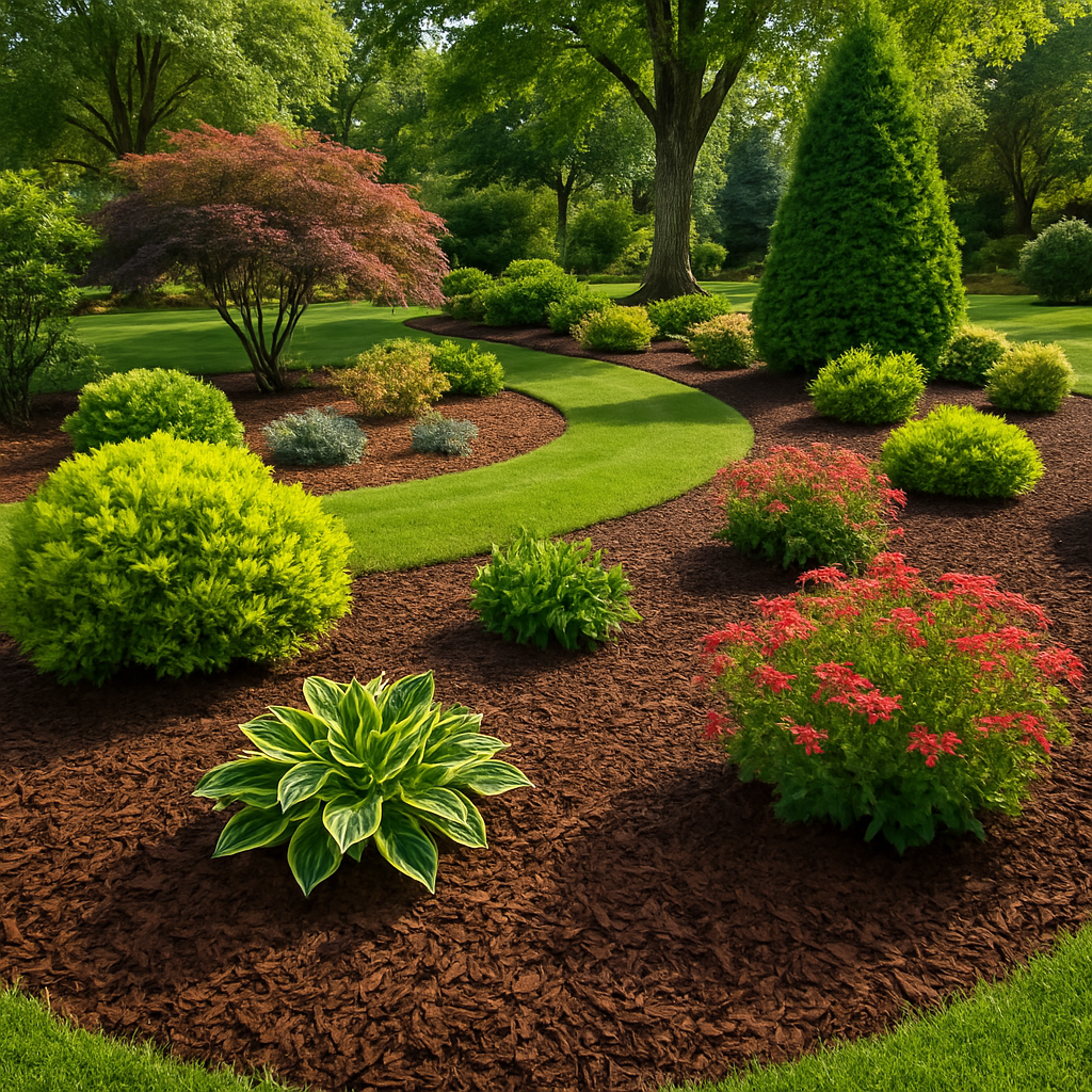 landscaped garden with mulch beds - 5 yards of mulch cost