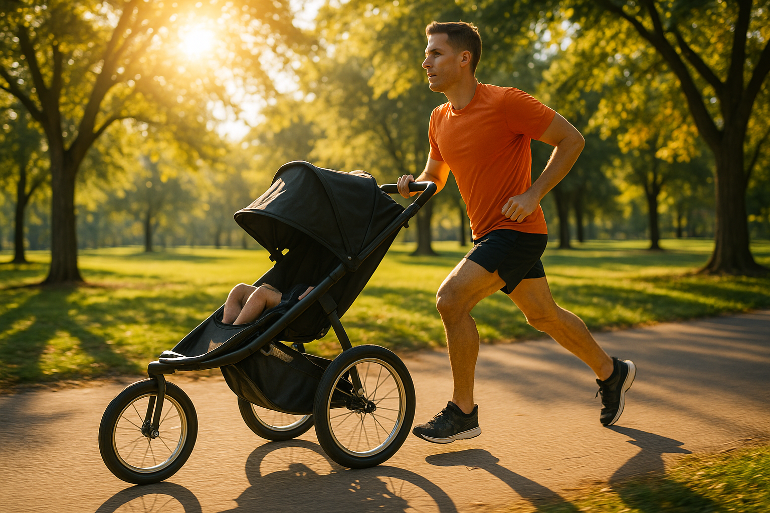 runner maintaining proper form with fixed wheel jogging stroller - fixed wheel jogging stroller