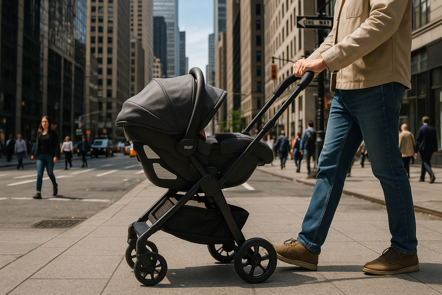 compact stroller with car seat in urban setting - small stroller with car seat