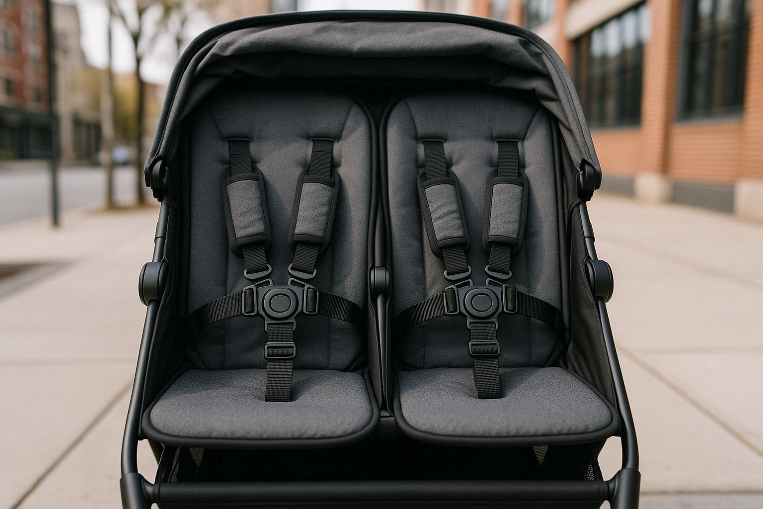 Image of sleek compact double stroller