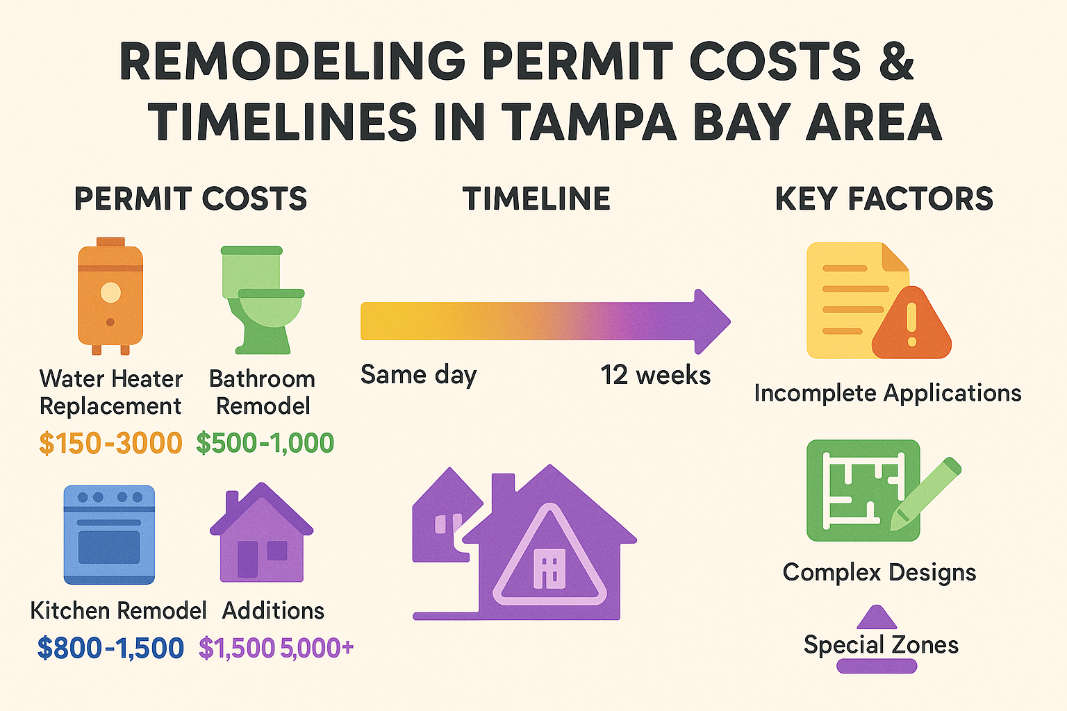 Comparison of permit costs and timelines - remodeling permits infographic 