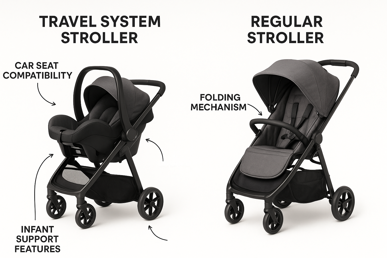 travel system stroller compared to regular stroller showing key differences - travel system strollers on sale