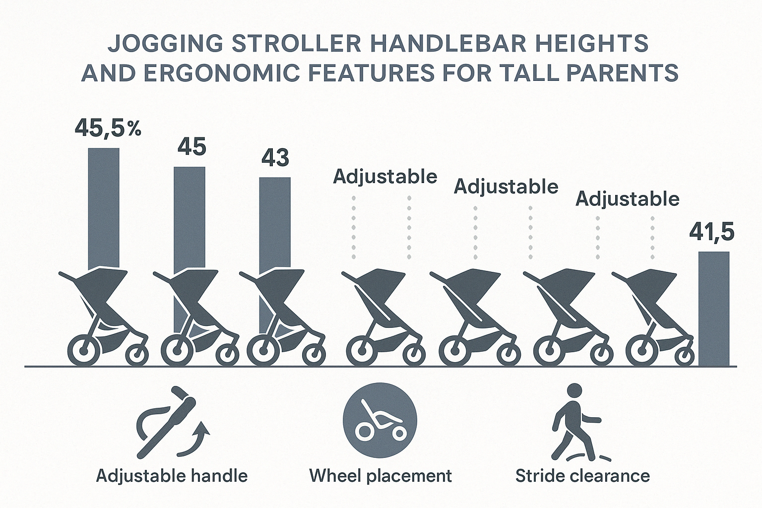 Detailed comparison of jogging stroller handlebar heights and ergonomic features for tall parents - jogging stroller for tall parents infographic 