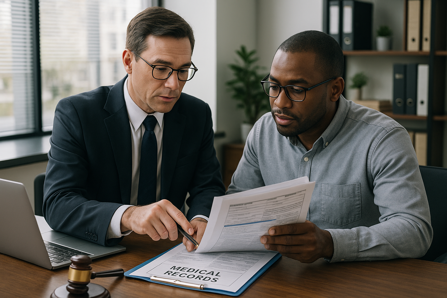 lawyer reviewing medical records with a client - hospital negligence lawyers