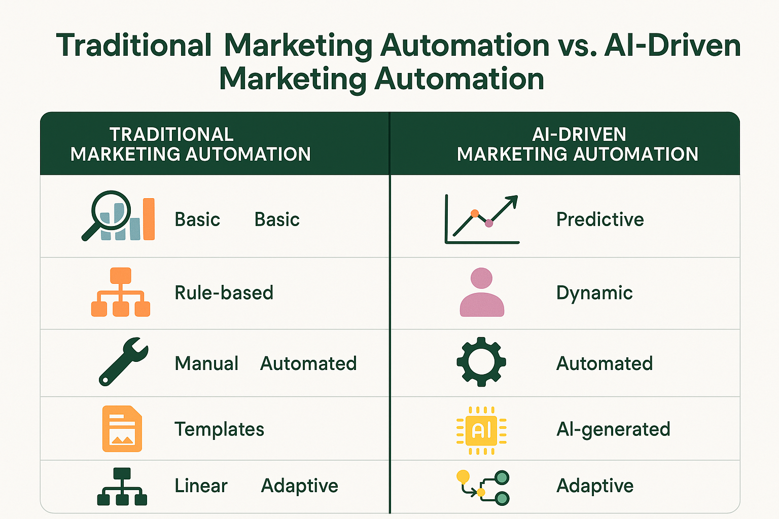 AI-driven marketing automation showing a futuristic dashboard with analytics and automation workflows