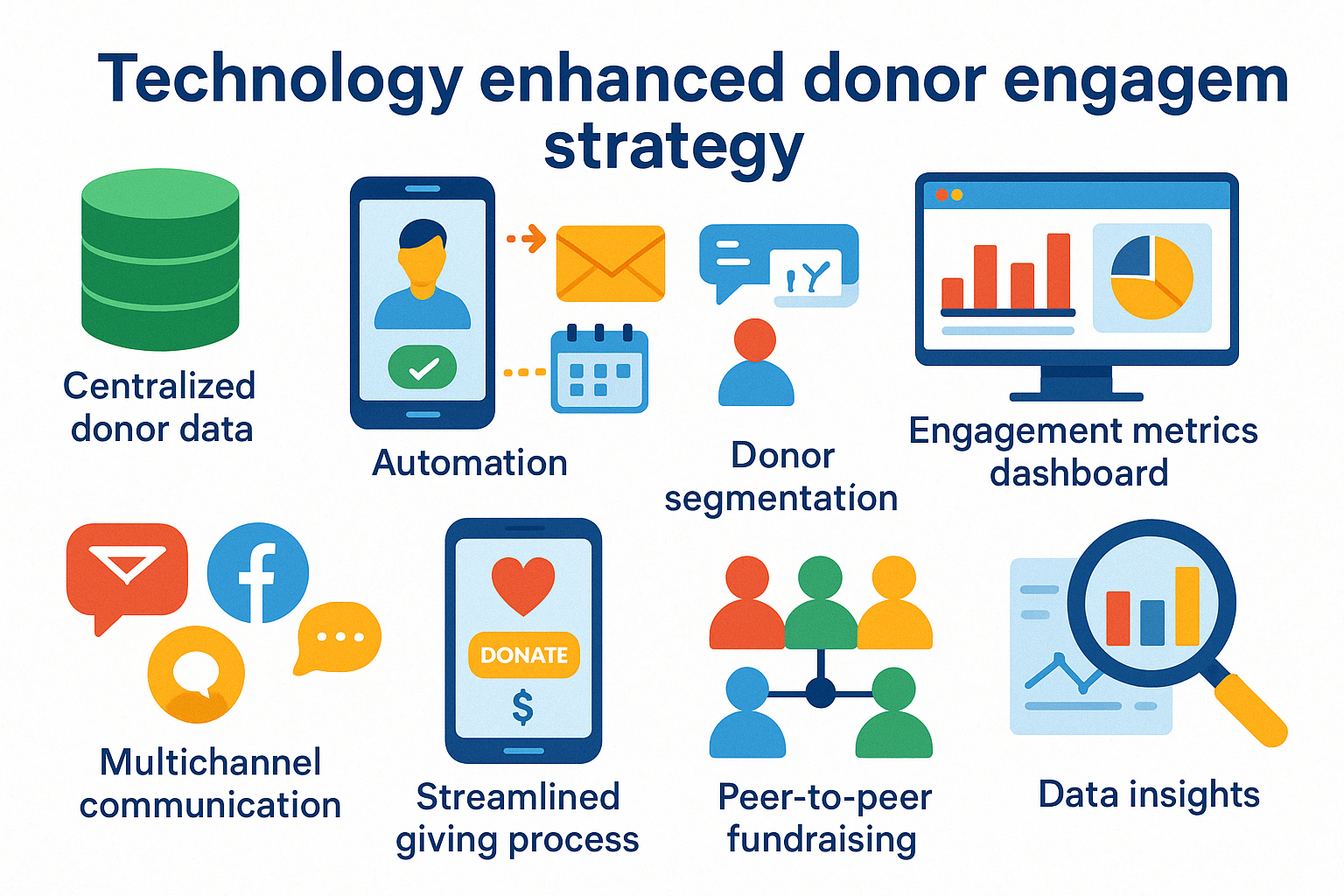 Technology improved donor engagement strategy - nonprofit engagement strategies infographic 
