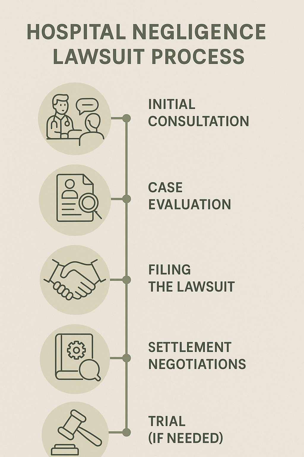 Detailed timeline of a hospital negligence lawsuit process - hospital negligence lawyers infographic 