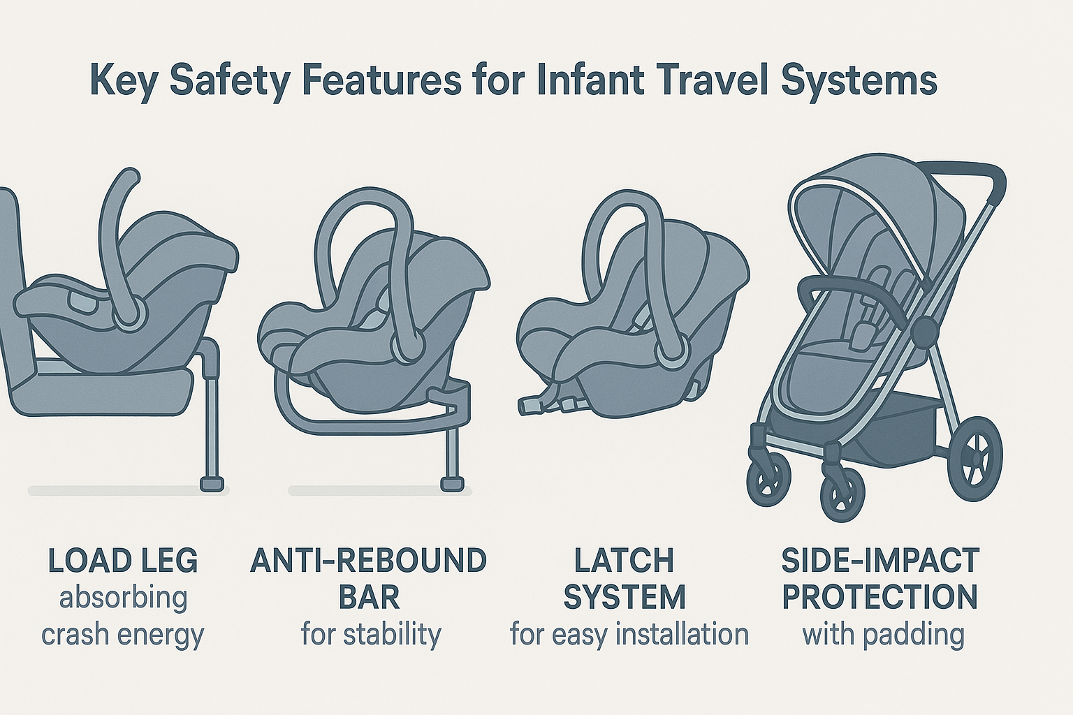 INFOGRAPHIC showing safety features - safest infant car seat and stroller infographic 