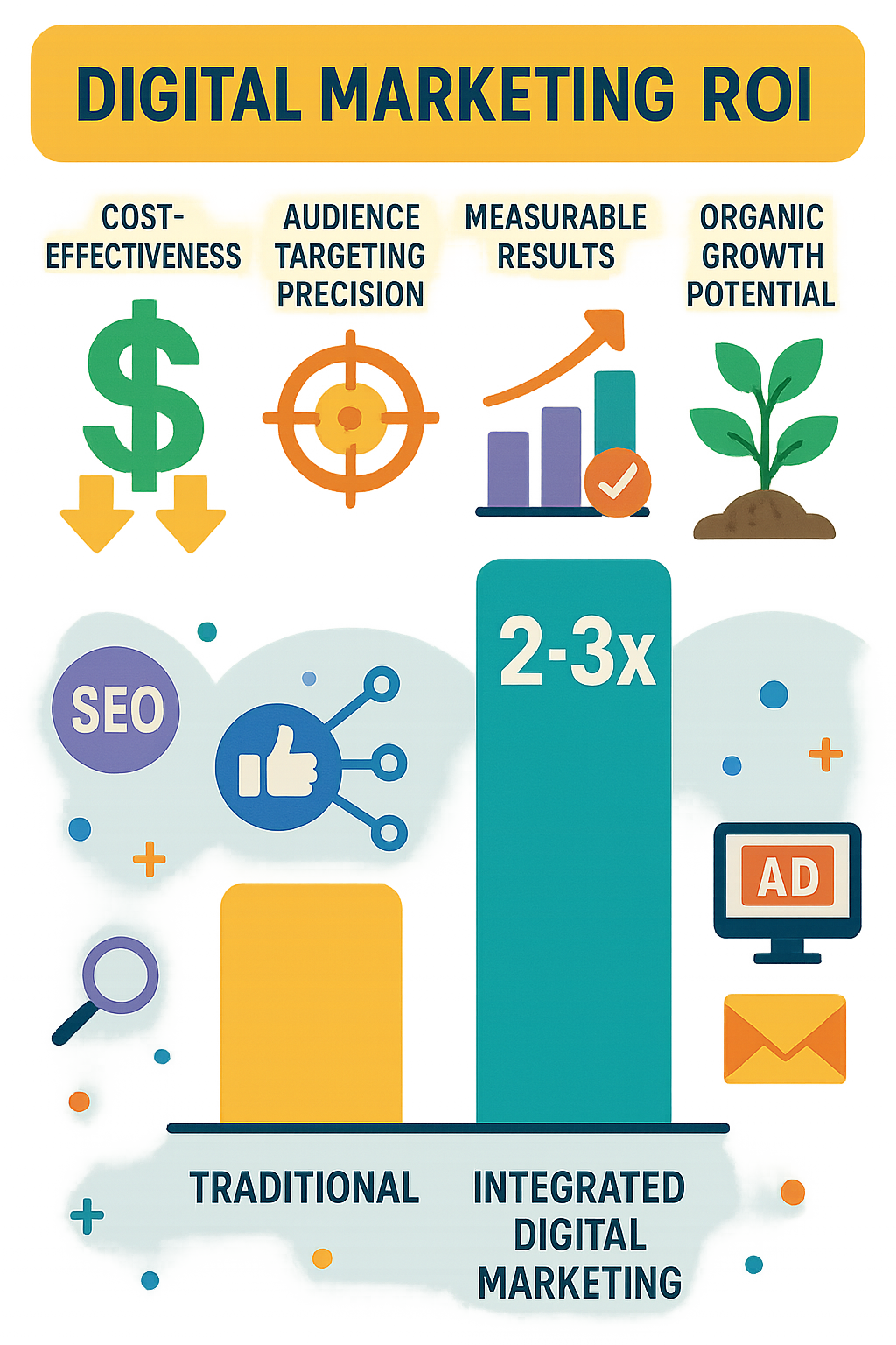 Digital marketing ROI comparison across different channels and strategies - how to accelerate growth in business infographic