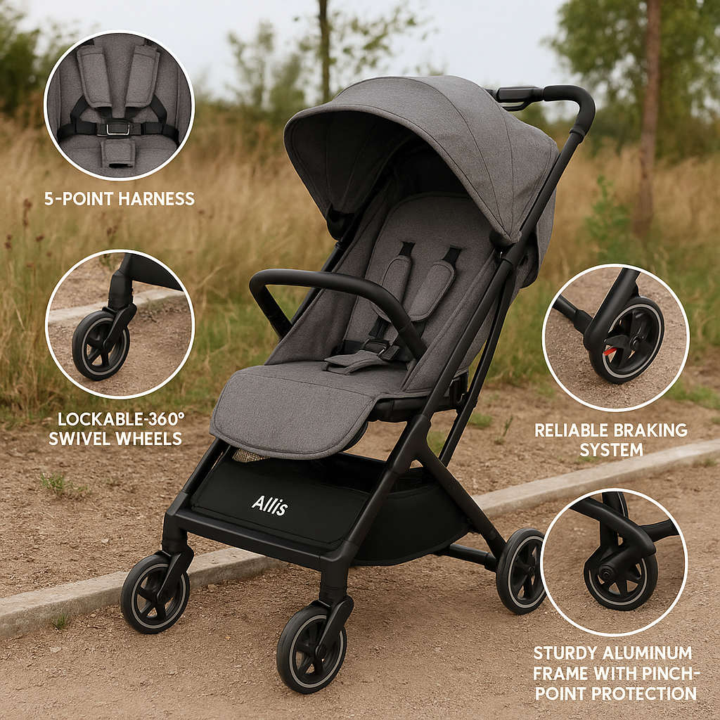 Safety features of the Allis travel stroller - allis travel stroller