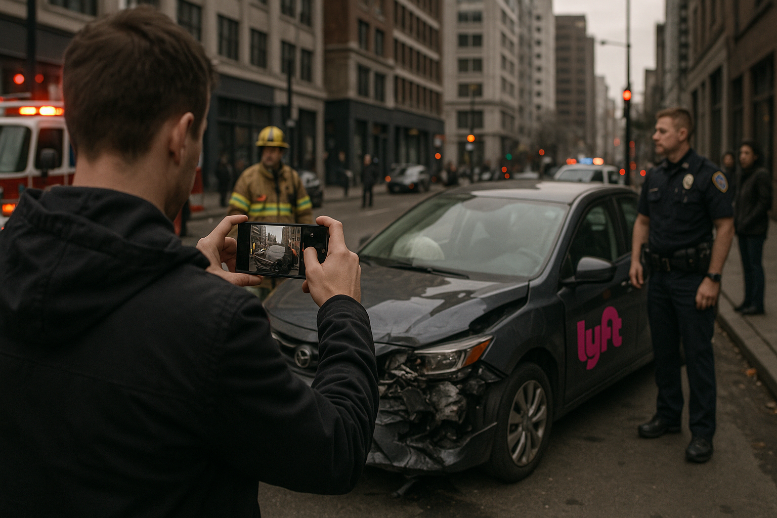 person documenting lyft accident scene - lyft injury attorney