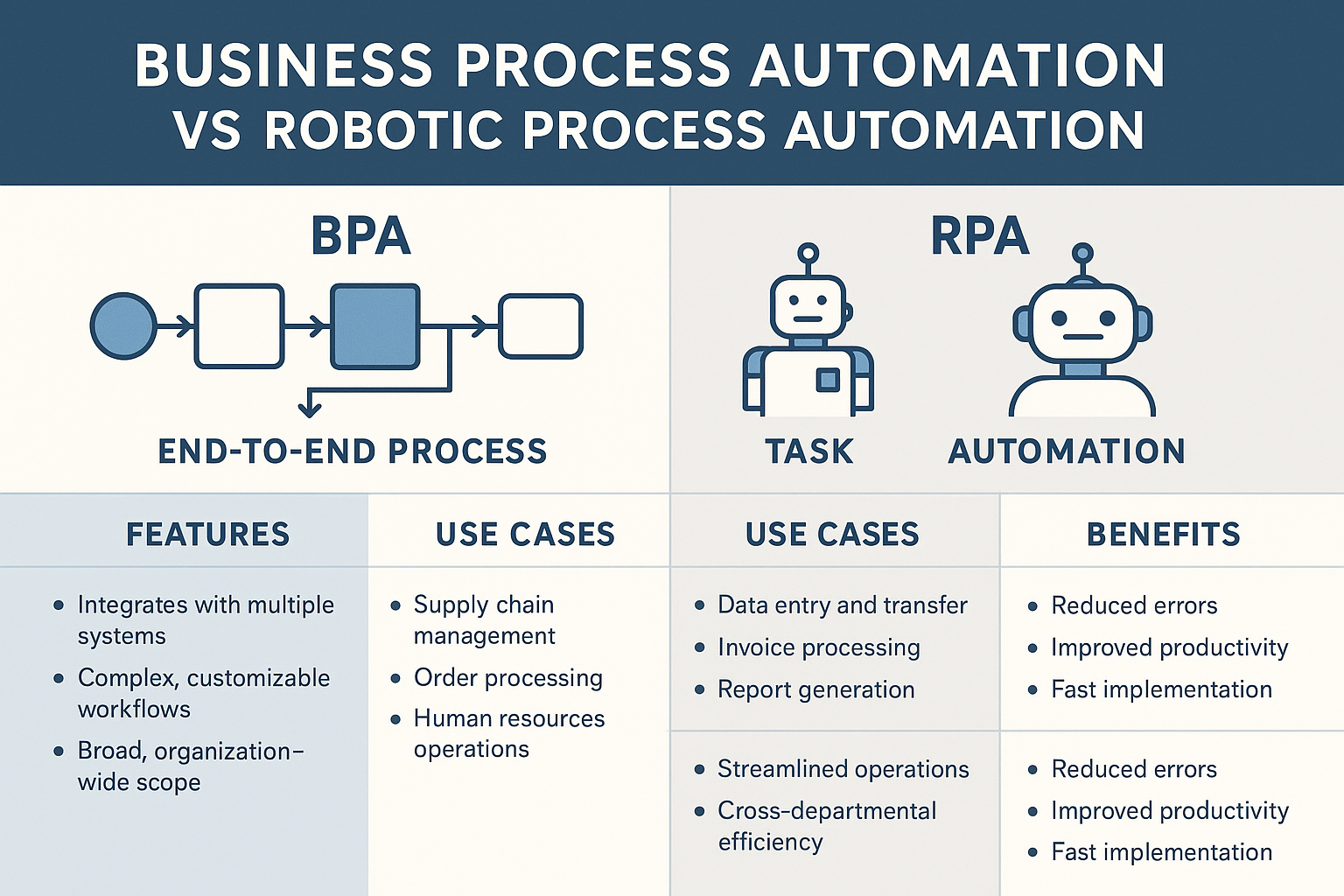 Comparison between BPA and RPA technologies - business process automation platforms