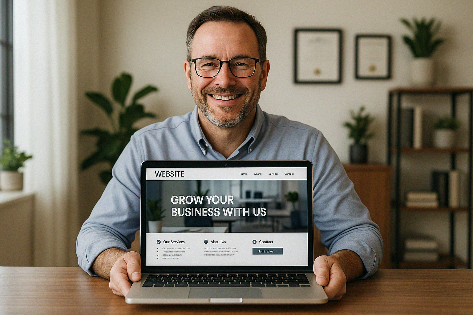 satisfied business owner with new website - local web design company