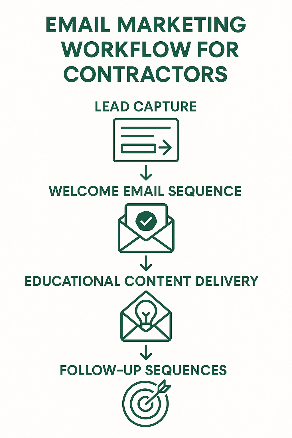 Email marketing workflow for contractors showing automated sequences - contractor lead generation infographic 