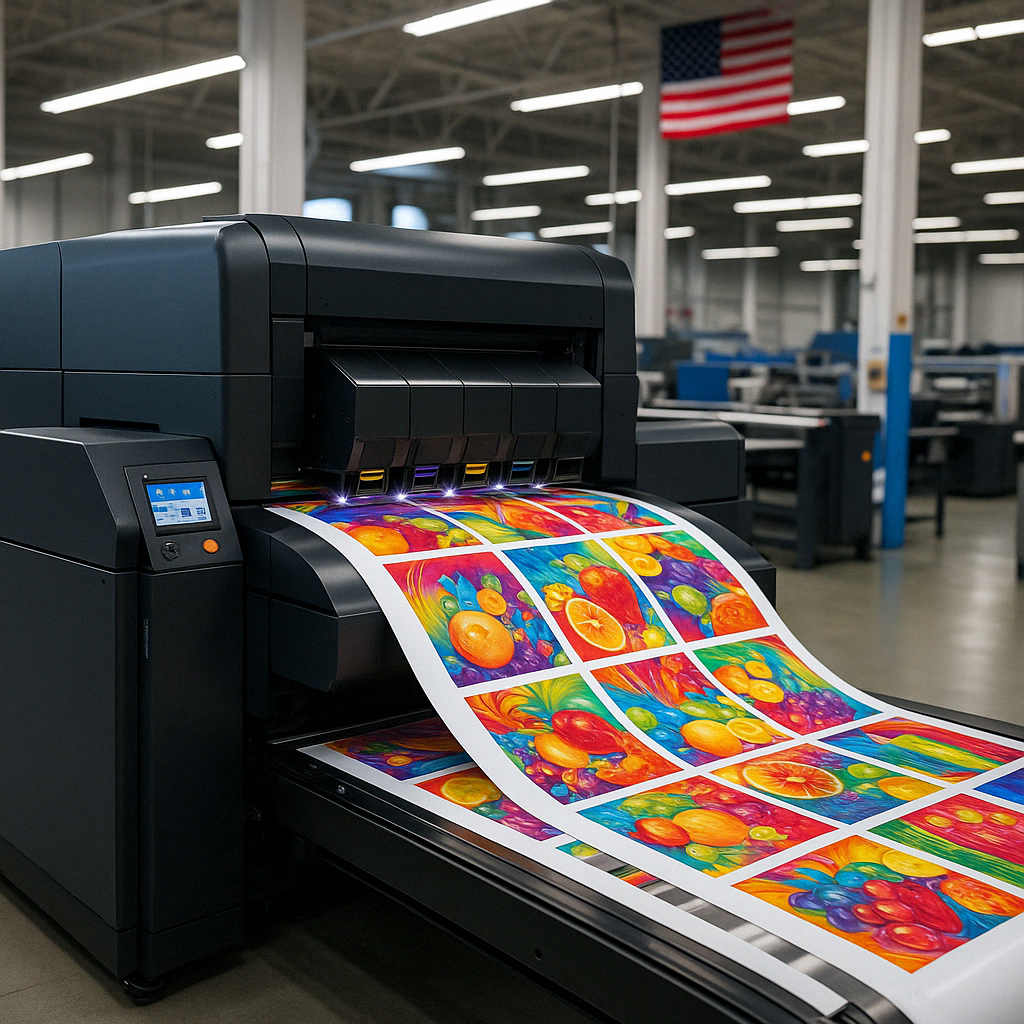 High-resolution digital printing equipment producing vibrant packaging materials - commercial printing and packaging