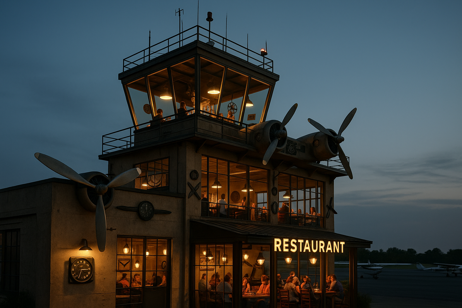 former airport control tower converted to restaurant with aviation theme - unique dining spots