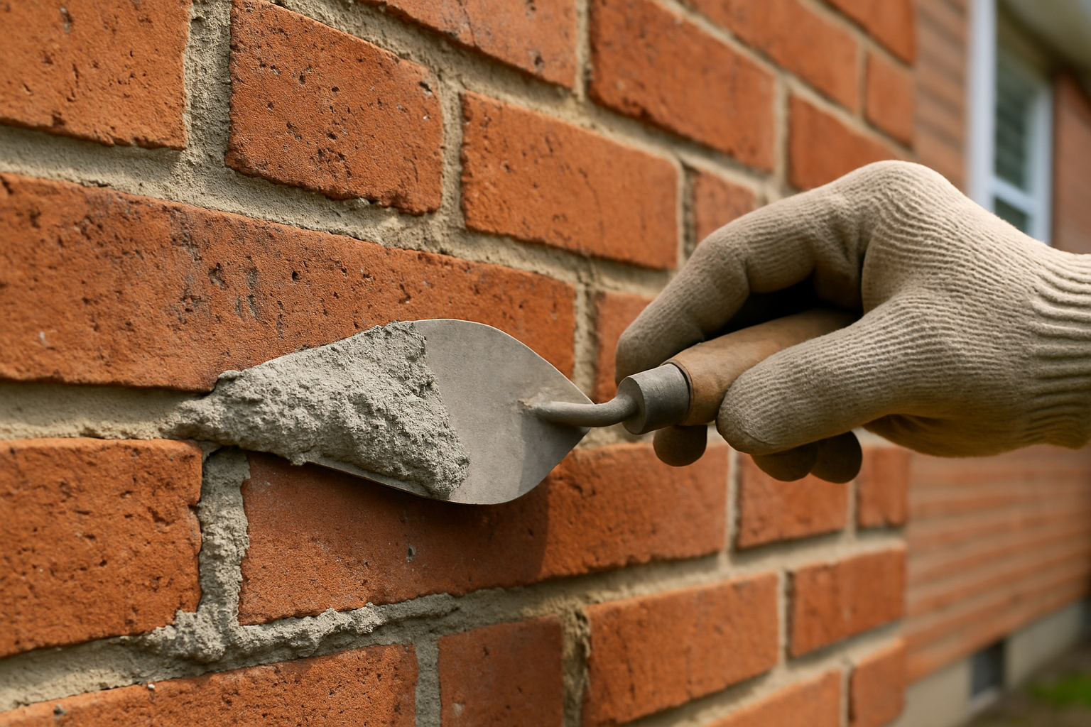 mortar mix being applied to brick joints - Brick Mortar Repair