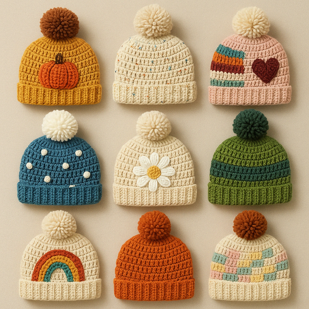 Various customized crochet hats with different embellishments - crochet hats tutorial