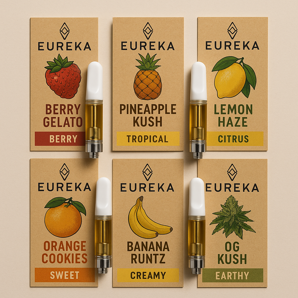 Various Eureka cart strain options and flavor profiles - eureka carts