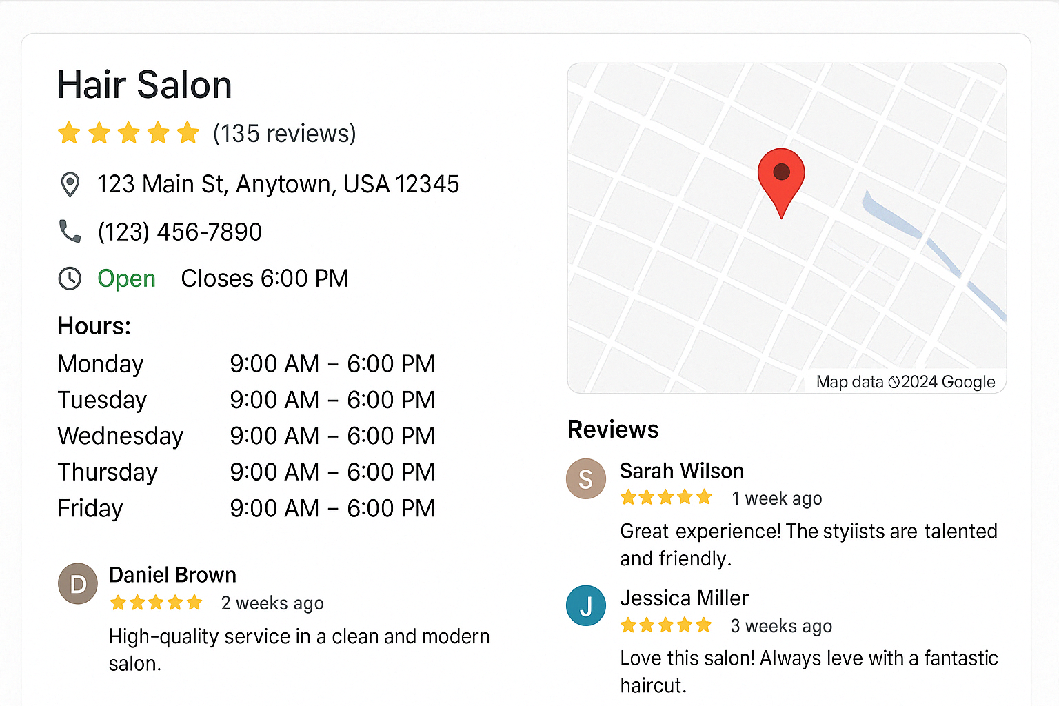 Google My Business profile for salon - seo for hair salon