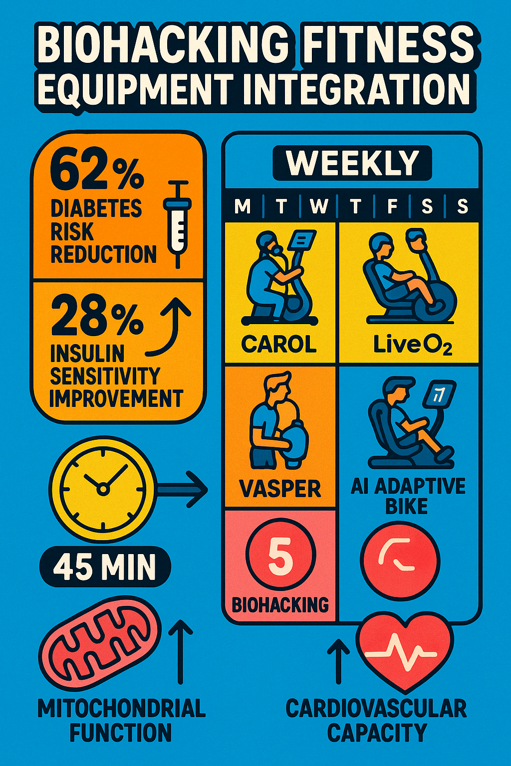 Biohacking fitness equipment integration plan with weekly schedule - biohacking fitness equipment infographic 
