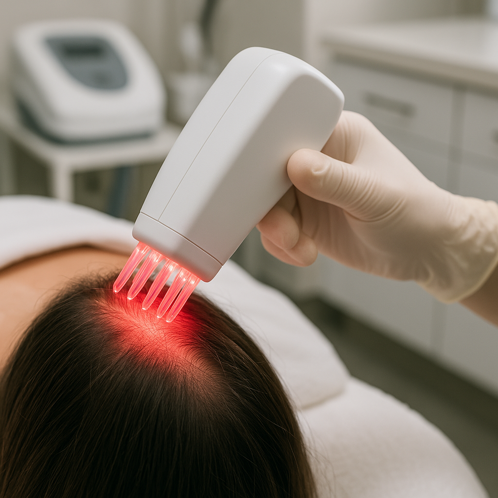 LLLT device being used on a patient's scalp - hair loss laser treatment near me